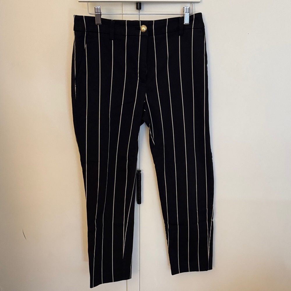 10 Crosby Derek Lam Women’s Black Pants with White Stripes and Gold Button